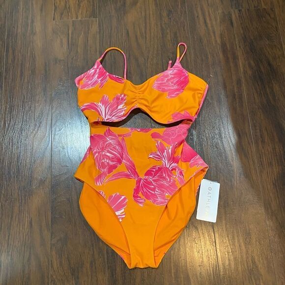 NWT Athleta Kailua Cutout One Piece Swimsuit ORANGE AND PINK Size XL - Picture 3 of 8